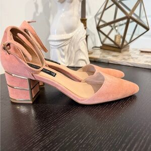 Steven By Steve Madden Blush Suede Heels with Metallic Accents